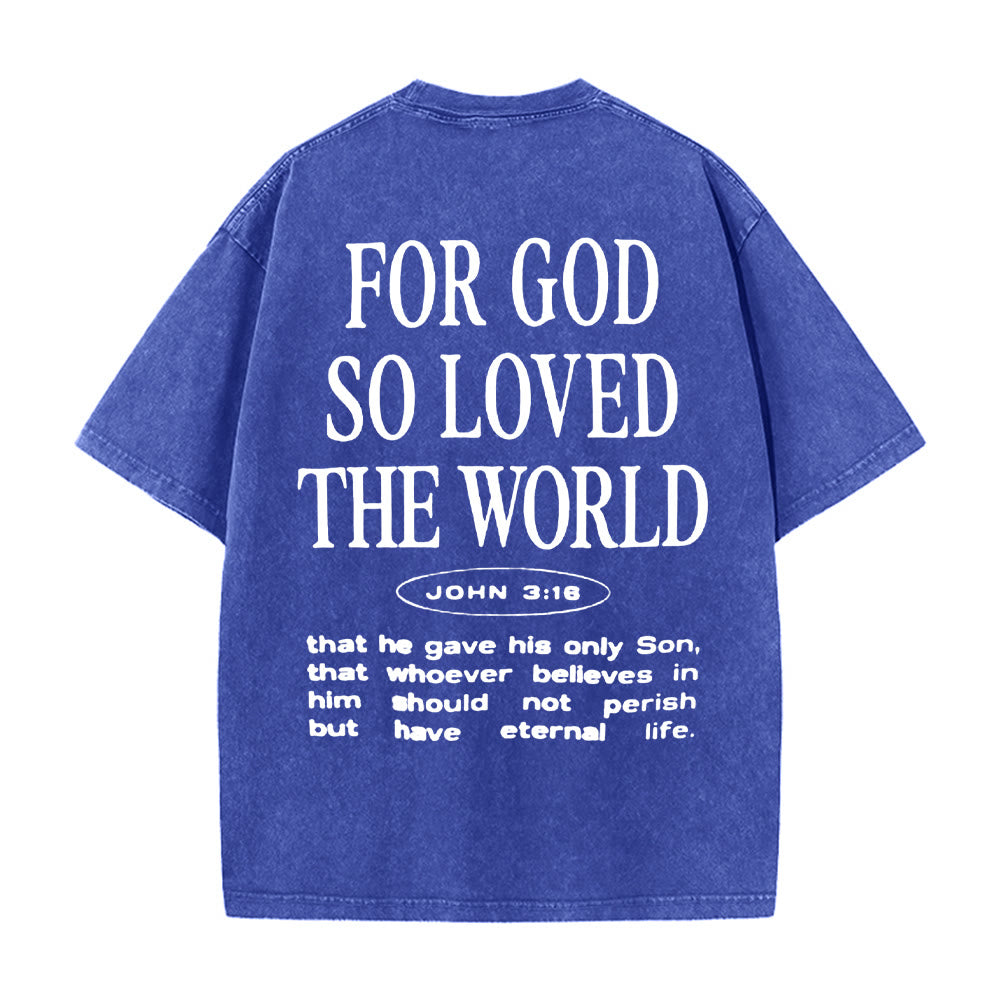 Christianartworkshop "For God So Loved the World" Unisex Washed T-Shirt - Blue - 5XL - image 5
