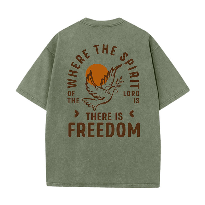 Christianartworkshop Spirit of the Lord and Freedom Unisex Washed T-Shirt - Army Green - 5XL - image 9