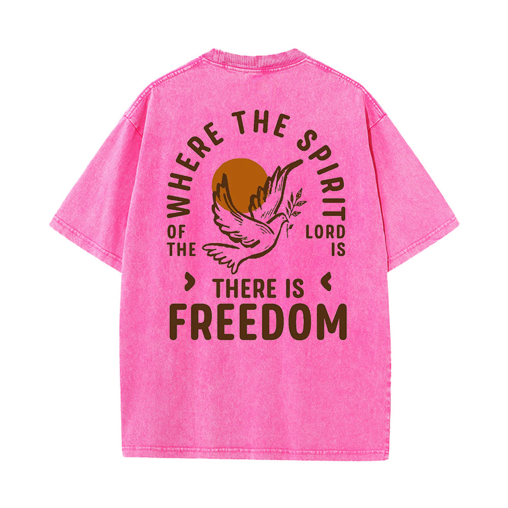 Christianartworkshop Spirit of the Lord and Freedom Unisex Washed T-Shirt - Pink - 5XL - image 11