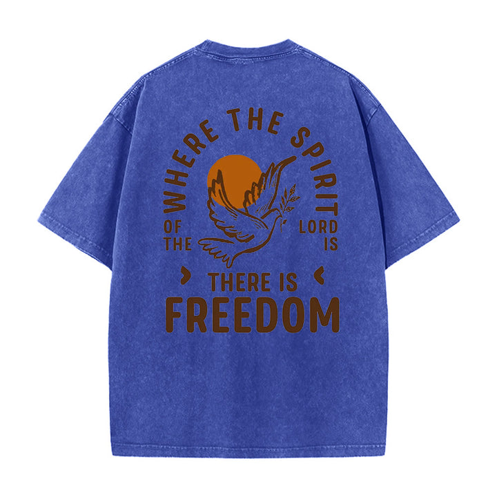 Christianartworkshop Spirit of the Lord and Freedom Unisex Washed T-Shirt - Blue - 5XL - image 5