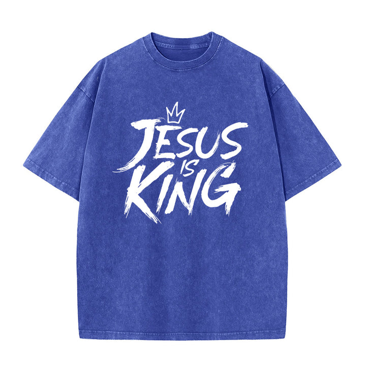 Christianartworkshop Jesus Is King Unisex Washed T-Shirt - Blue - 5XL - image 9