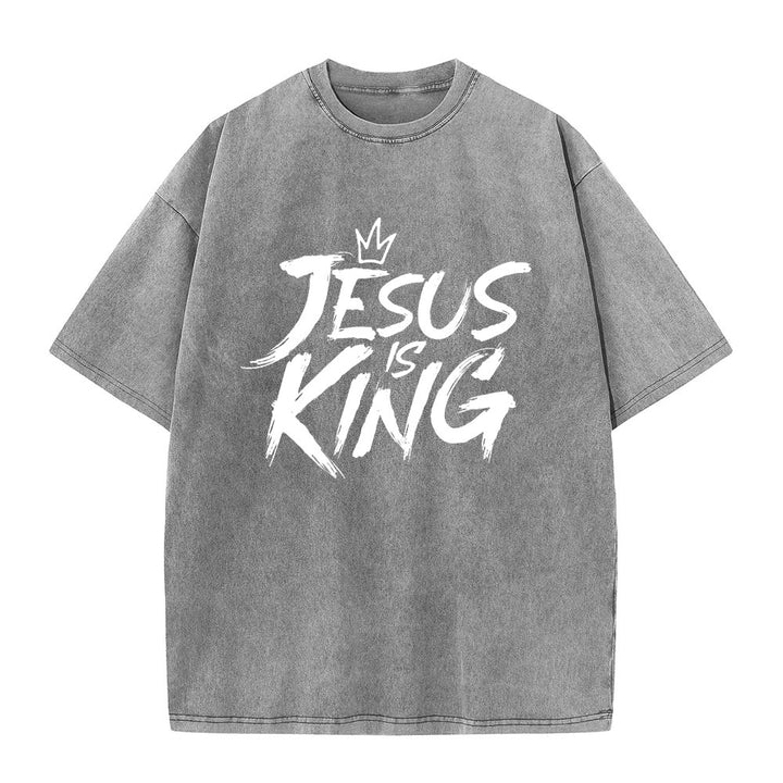 Christianartworkshop Jesus Is King Unisex Washed T-Shirt - Grey - 5XL - image 8