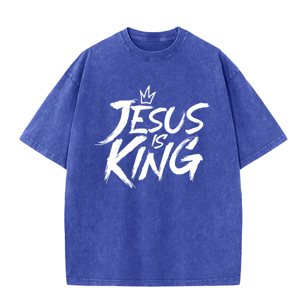 Christianartworkshop Jesus Is King Unisex Washed T-Shirt - Blue - 5XL - image 10