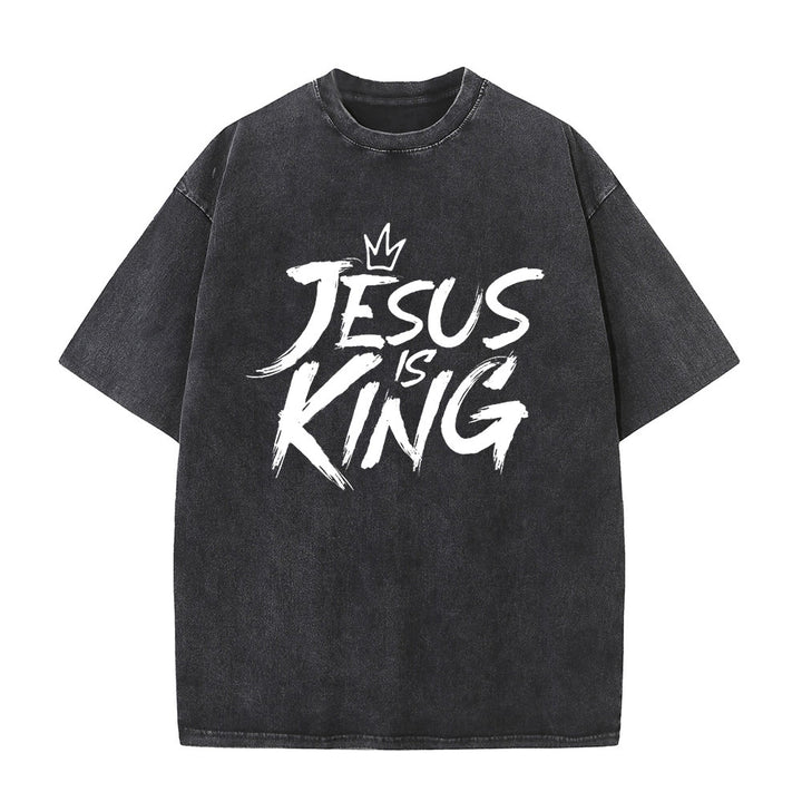 Christianartworkshop Jesus Is King Unisex Washed T-Shirt - Black - 5XL - image 0