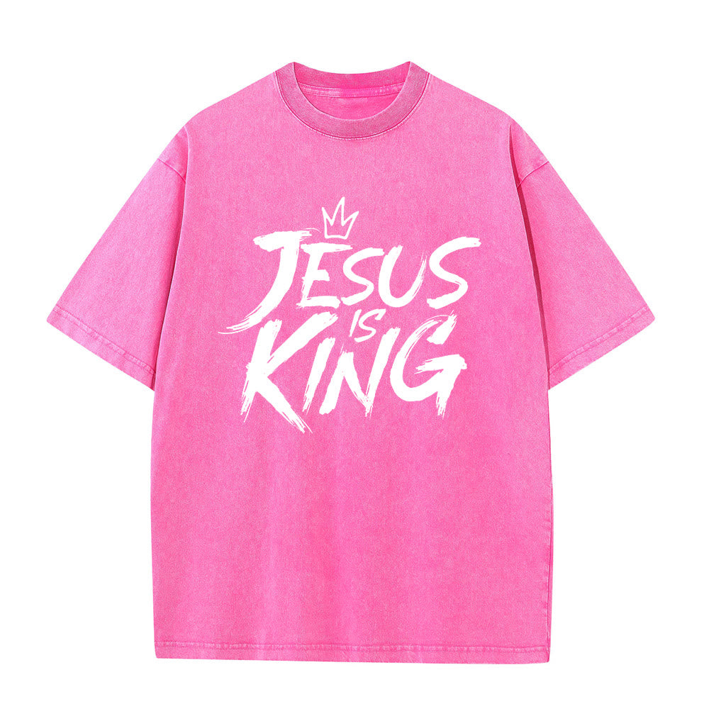 Christianartworkshop Jesus Is King Unisex Washed T-Shirt - Pink - 5XL - image 5
