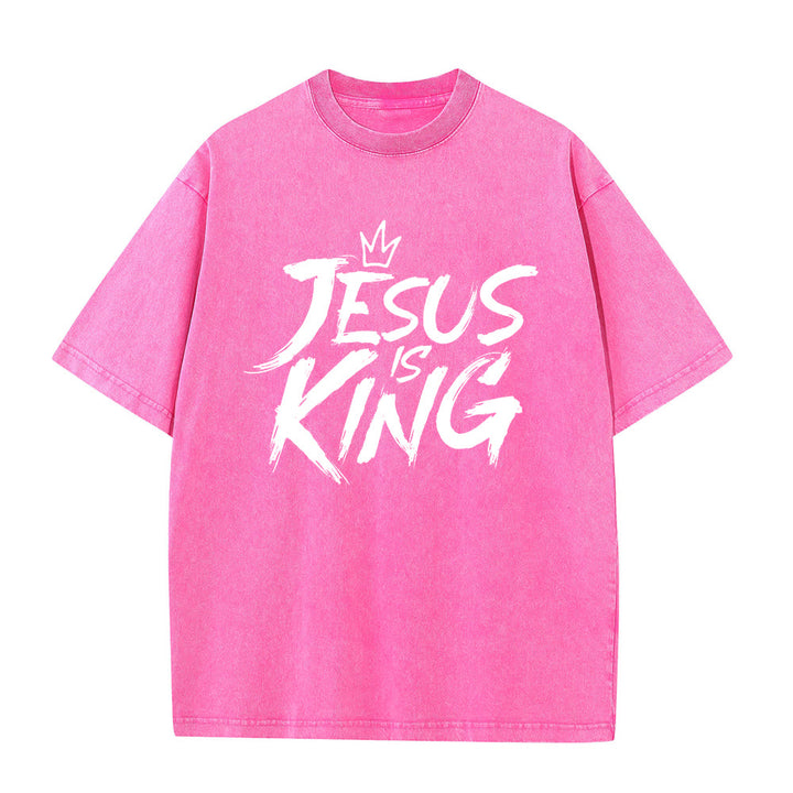 Christianartworkshop Jesus Is King Unisex Washed T-Shirt - Pink - 5XL - image 5