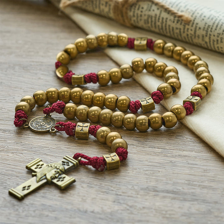 Christianartworkshop Grace & Year Bronze Red St. Benedict Rosary: 2026 Commemorative Beads with Custom Initials - No Letter - image 7