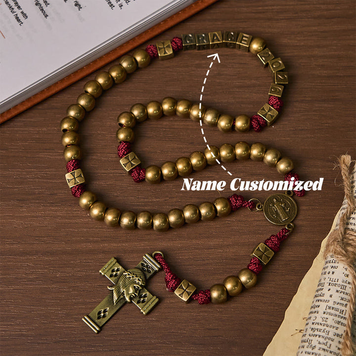 Christianartworkshop Grace & Year Bronze Red St. Benedict Rosary: 2026 Commemorative Beads with Custom Initials - Name Customized(All in capitals) - image 6