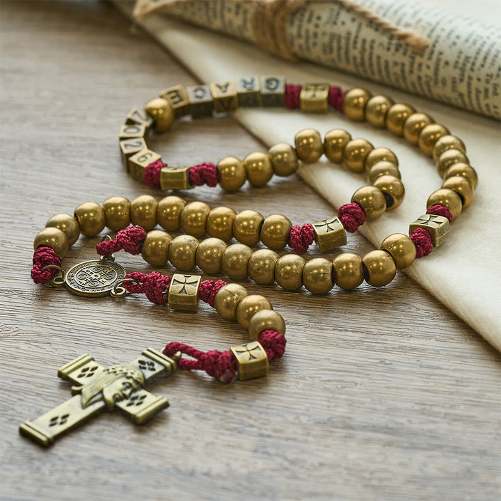 Christianartworkshop Grace & Year Bronze Red St. Benedict Rosary: 2026 Commemorative Beads with Custom Initials - image 7
