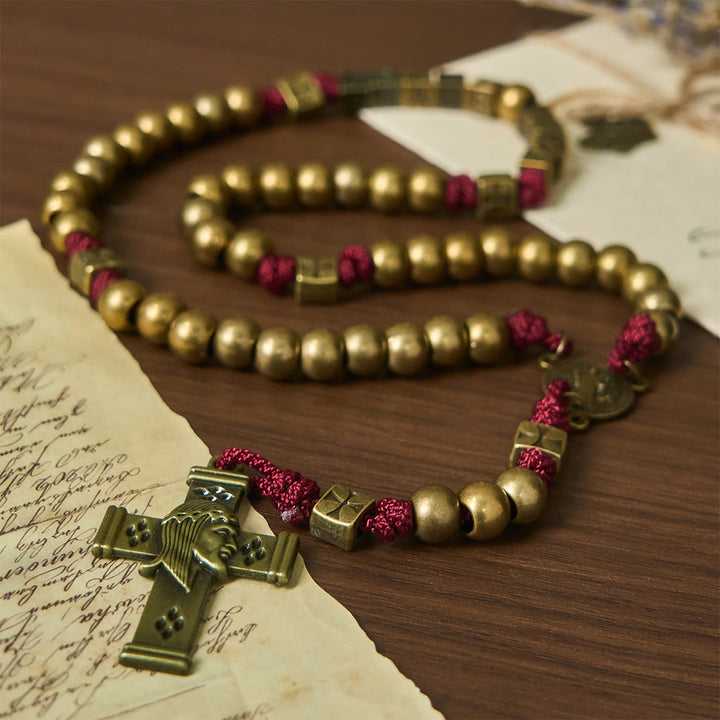 Christianartworkshop Grace & Year Bronze Red St. Benedict Rosary: 2026 Commemorative Beads with Custom Initials - image 9