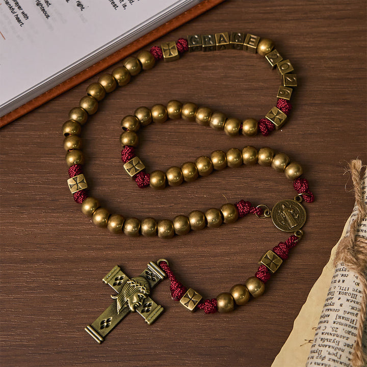 Christianartworkshop Grace & Year Bronze Red St. Benedict Rosary: 2026 Commemorative Beads with Custom Initials - image 4