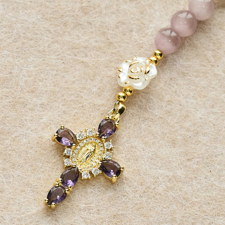 Christianartworkshop Cat's Eye & Rose Devotion Rosary in Lavender & Pink: Holy Mother Centerpiece for Gentle Prayer - image 6