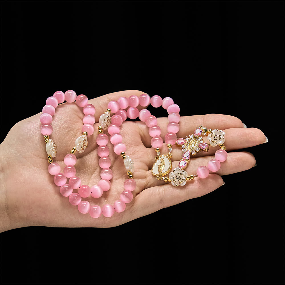 Christianartworkshop Cat's Eye & Rose Devotion Rosary in Lavender & Pink: Holy Mother Centerpiece for Gentle Prayer - image 10
