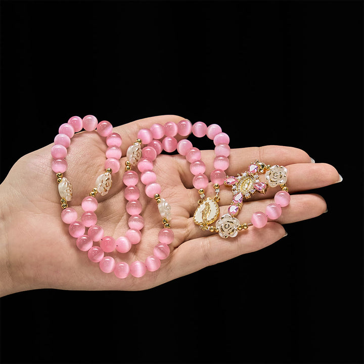 Christianartworkshop Cat's Eye & Rose Devotion Rosary in Lavender & Pink: Holy Mother Centerpiece for Gentle Prayer - image 10