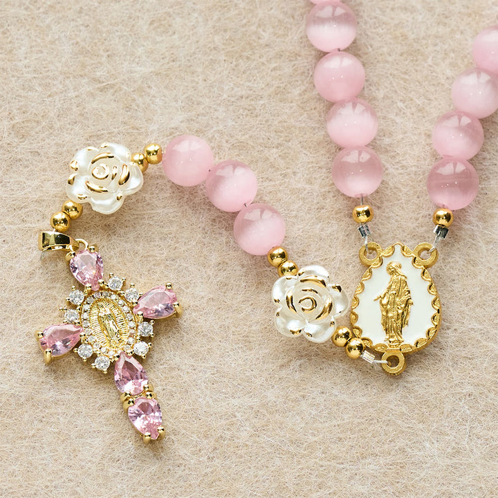 Christianartworkshop Cat's Eye & Rose Devotion Rosary in Lavender & Pink: Holy Mother Centerpiece for Gentle Prayer - image 15
