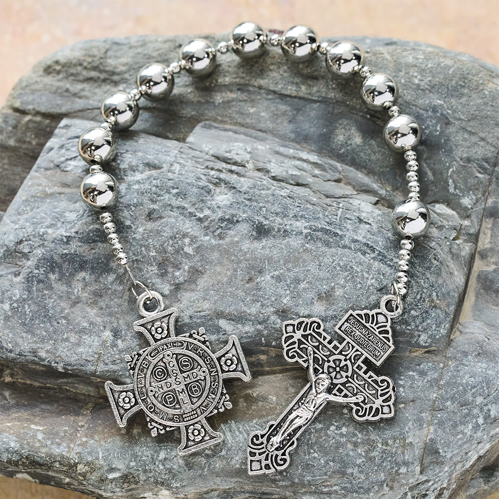 Christianartworkshop The Four Protect Battle Beads Pocket Rosary Series in 4 Warrior Finishes - Silver - image 4