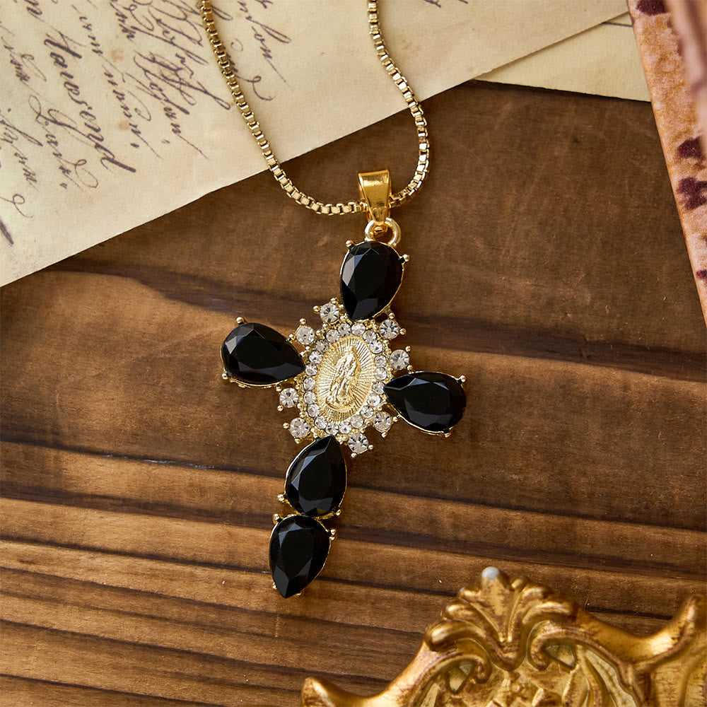 Christianartworkshop Luminous Our Lady Cross with Zircon Necklace: Warm Comfort for Faithful Hearts - Black - image 7