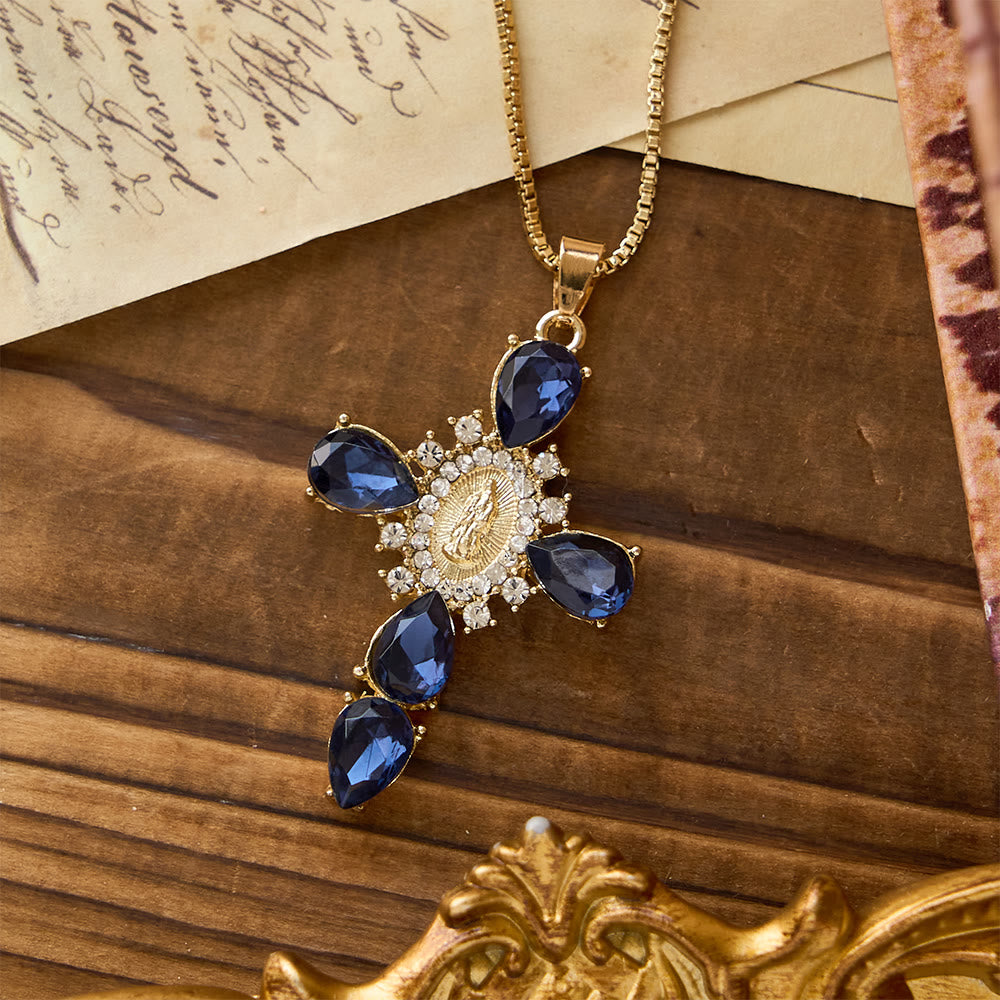 Christianartworkshop Luminous Our Lady Cross with Zircon Necklace: Warm Comfort for Faithful Hearts - Blue - image 10