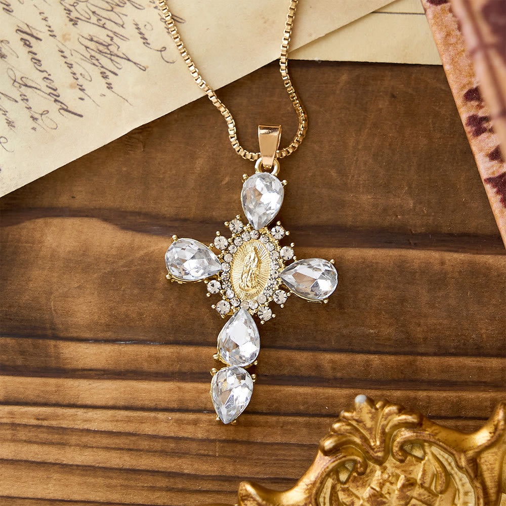 Christianartworkshop Luminous Our Lady Cross with Zircon Necklace: Warm Comfort for Faithful Hearts - White - image 6