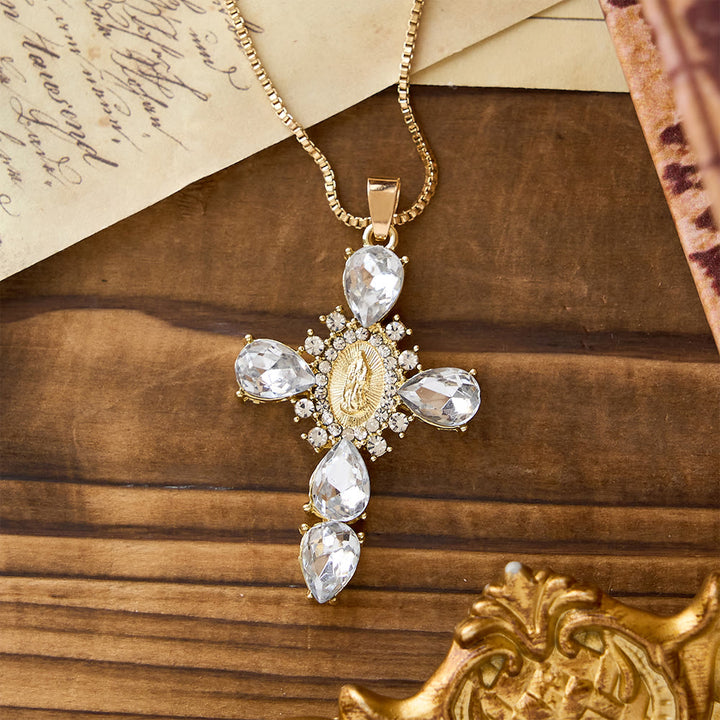 Christianartworkshop Luminous Our Lady Cross with Zircon Necklace: Warm Comfort for Faithful Hearts - White - image 6