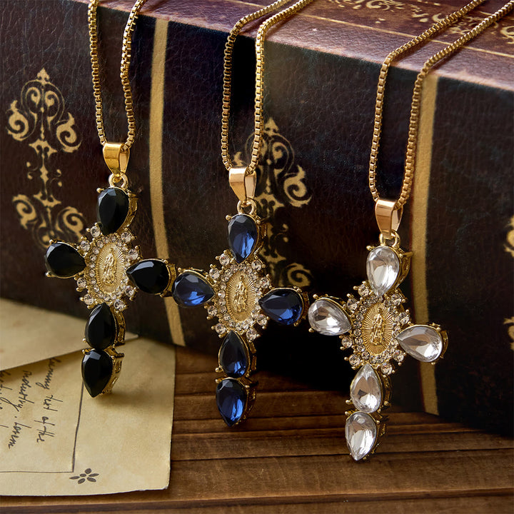 Christianartworkshop Luminous Our Lady Cross with Zircon Necklace: Warm Comfort for Faithful Hearts - image 1