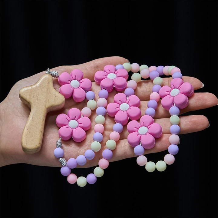 FREE Today: Colorful Children Rosary Beads Set: Soft Silicone Flowers in Pink Purple Blue for First Prayer - image 9