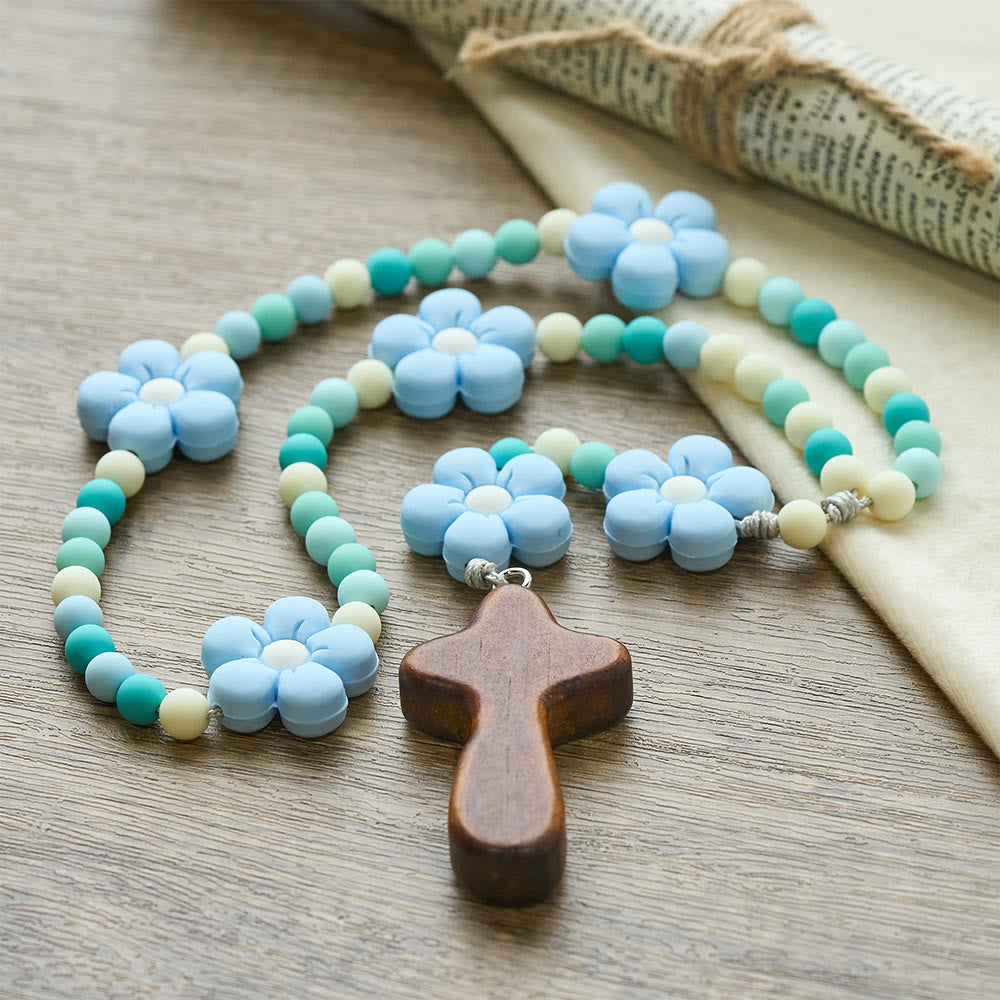 FREE Today: Colorful Children Rosary Beads Set: Soft Silicone Flowers in Pink Purple Blue for First Prayer - image 18