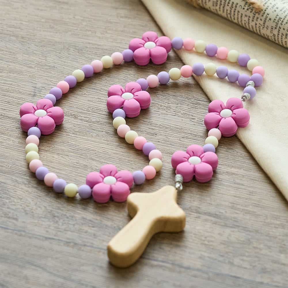 FREE Today: Colorful Children Rosary Beads Set: Soft Silicone Flowers in Pink Purple Blue for First Prayer - image 12