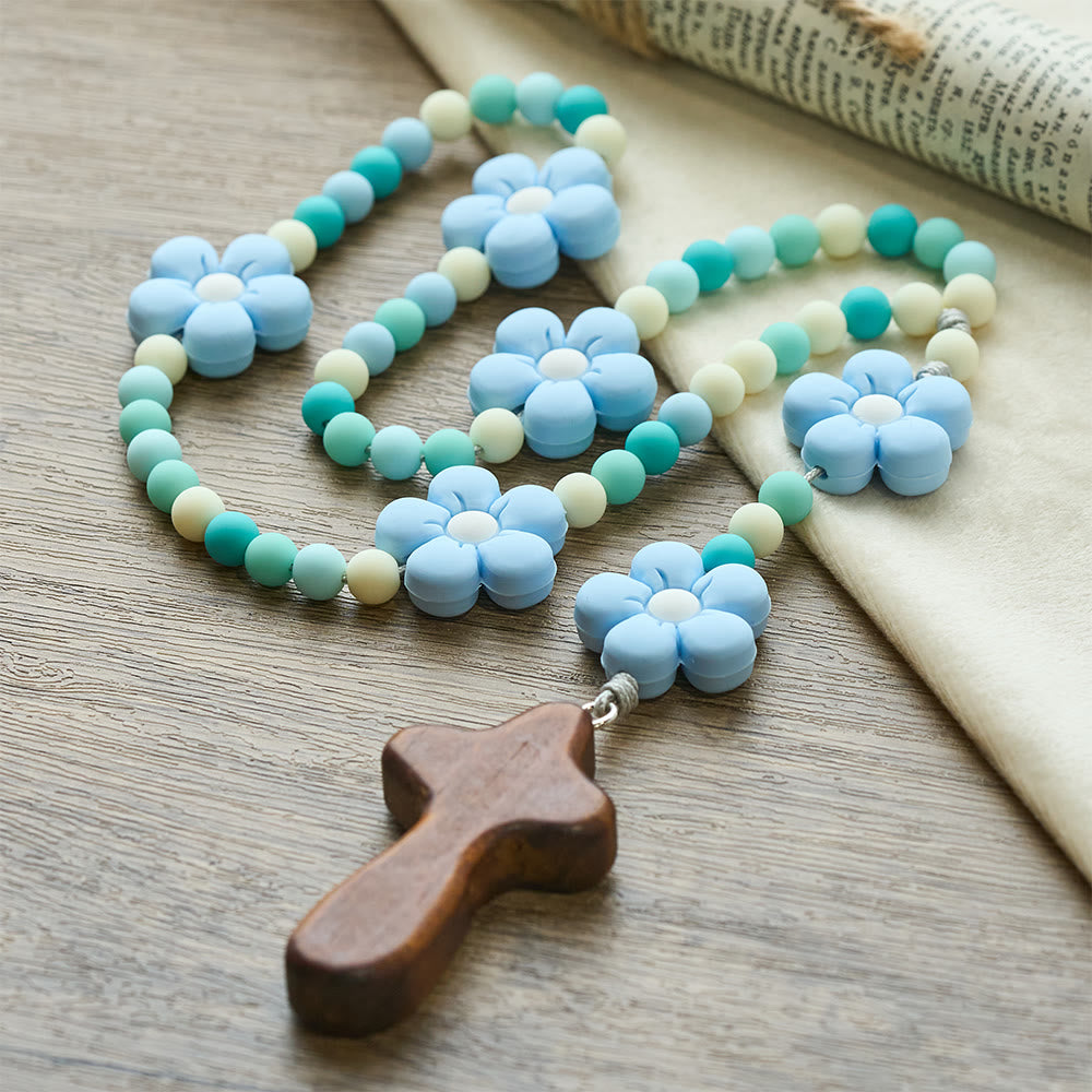 FREE Today: Colorful Children Rosary Beads Set: Soft Silicone Flowers in Pink Purple Blue for First Prayer - image 17