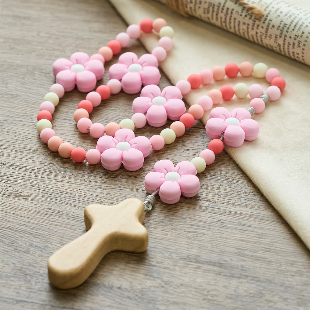 FREE Today: Colorful Children Rosary Beads Set: Soft Silicone Flowers in Pink Purple Blue for First Prayer - image 4