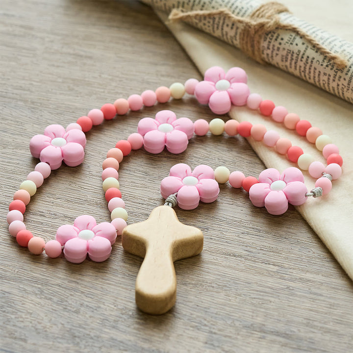 FREE Today: Colorful Children Rosary Beads Set: Soft Silicone Flowers in Pink Purple Blue for First Prayer - image 5