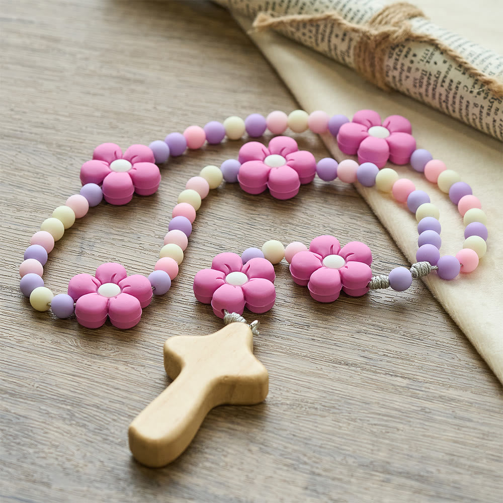 FREE Today: Colorful Children Rosary Beads Set: Soft Silicone Flowers in Pink Purple Blue for First Prayer - image 11