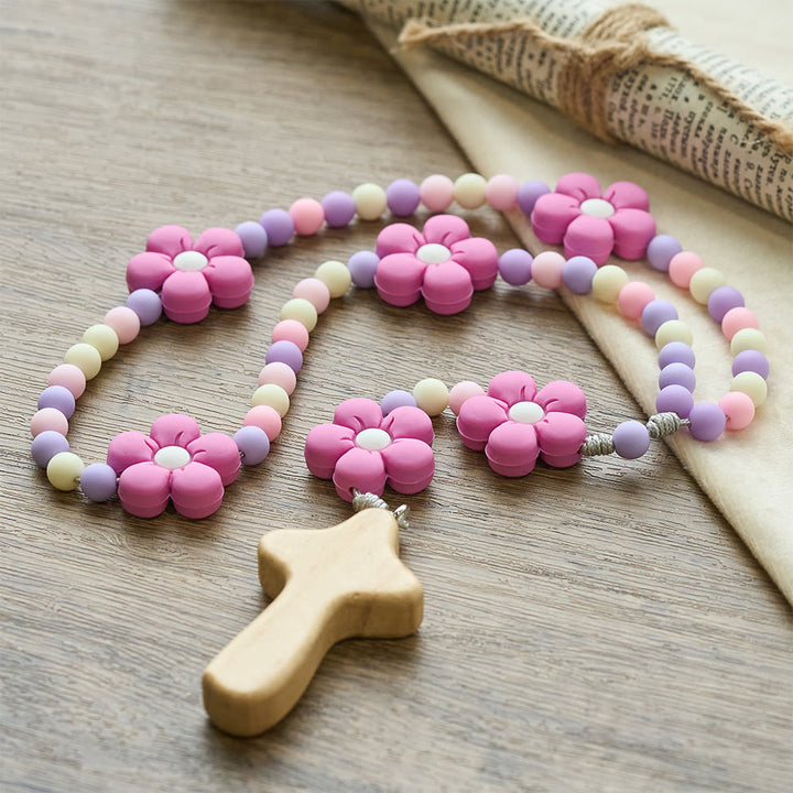 FREE Today: Colorful Children Rosary Beads Set: Soft Silicone Flowers in Pink Purple Blue for First Prayer - image 11