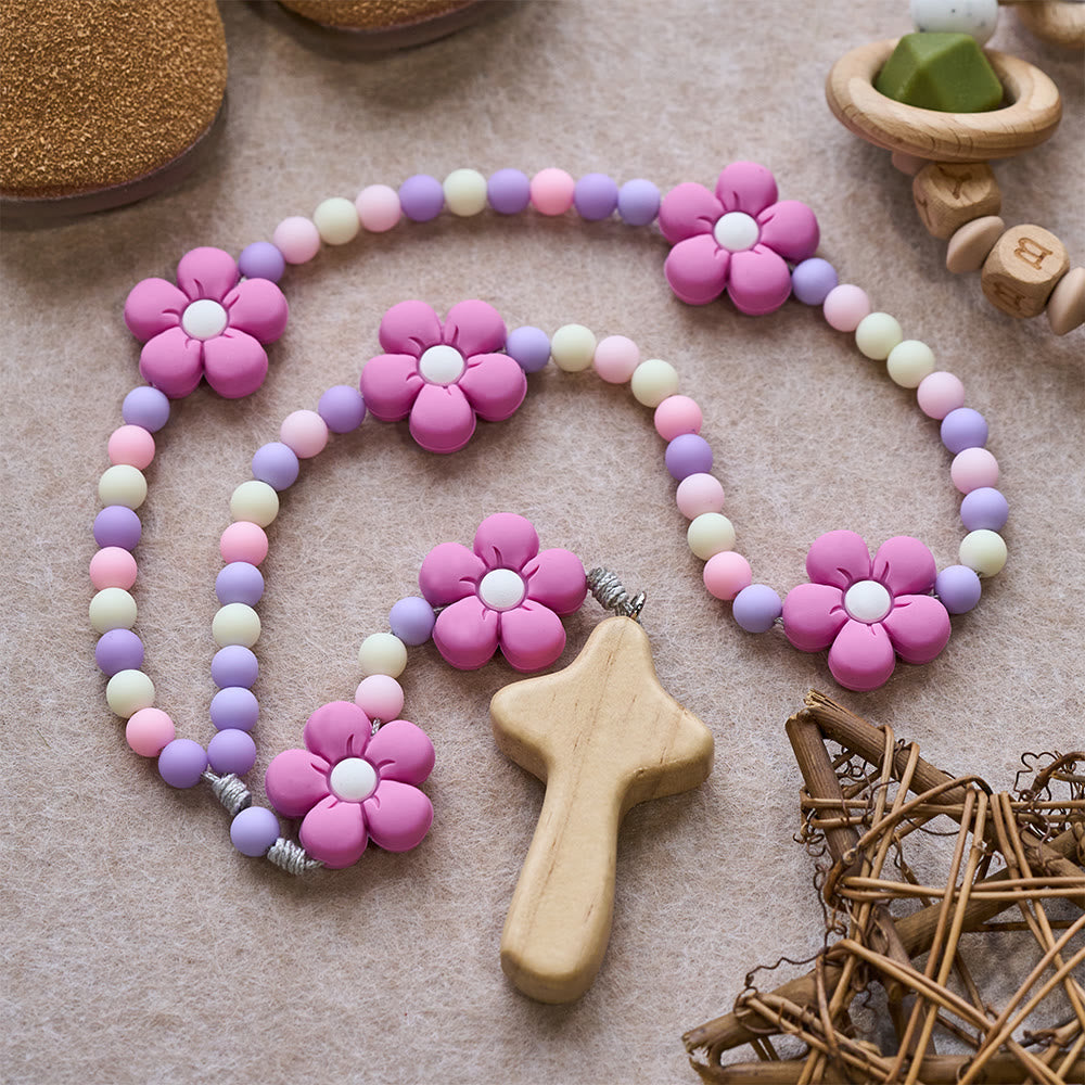 FREE Today: Colorful Children Rosary Beads Set: Soft Silicone Flowers in Pink Purple Blue for First Prayer - image 10