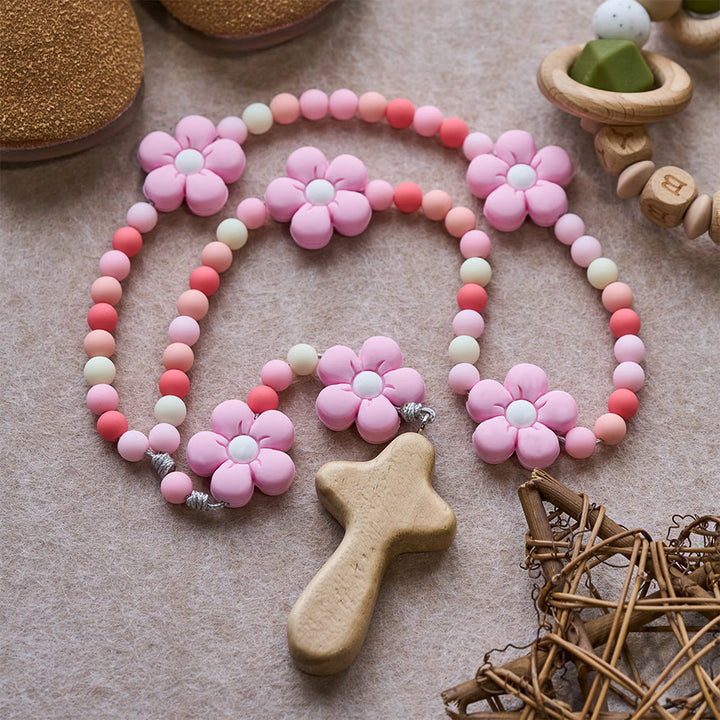 FREE Today: Colorful Children Rosary Beads Set: Soft Silicone Flowers in Pink Purple Blue for First Prayer - image 3