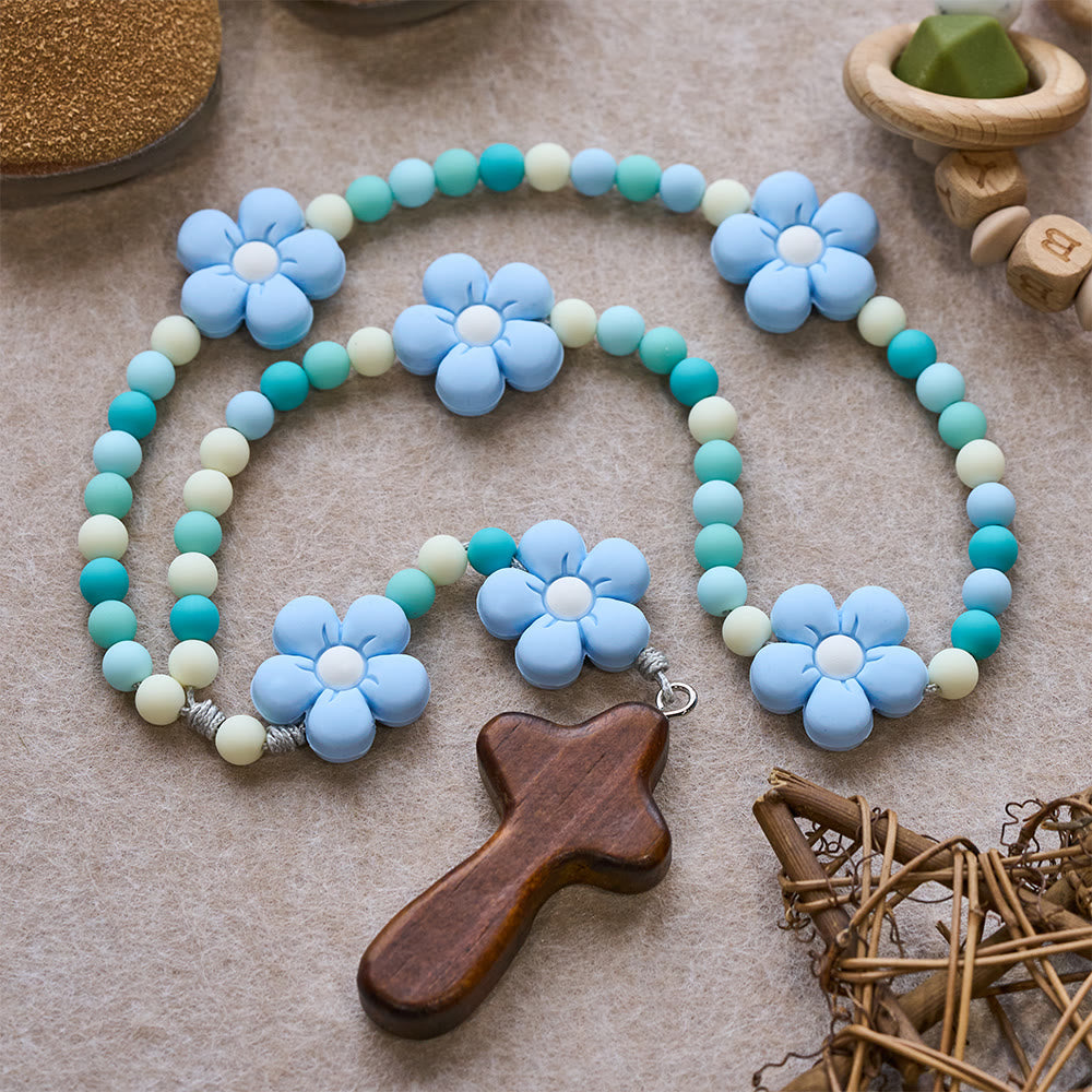 FREE Today: Colorful Children Rosary Beads Set: Soft Silicone Flowers in Pink Purple Blue for First Prayer - image 19
