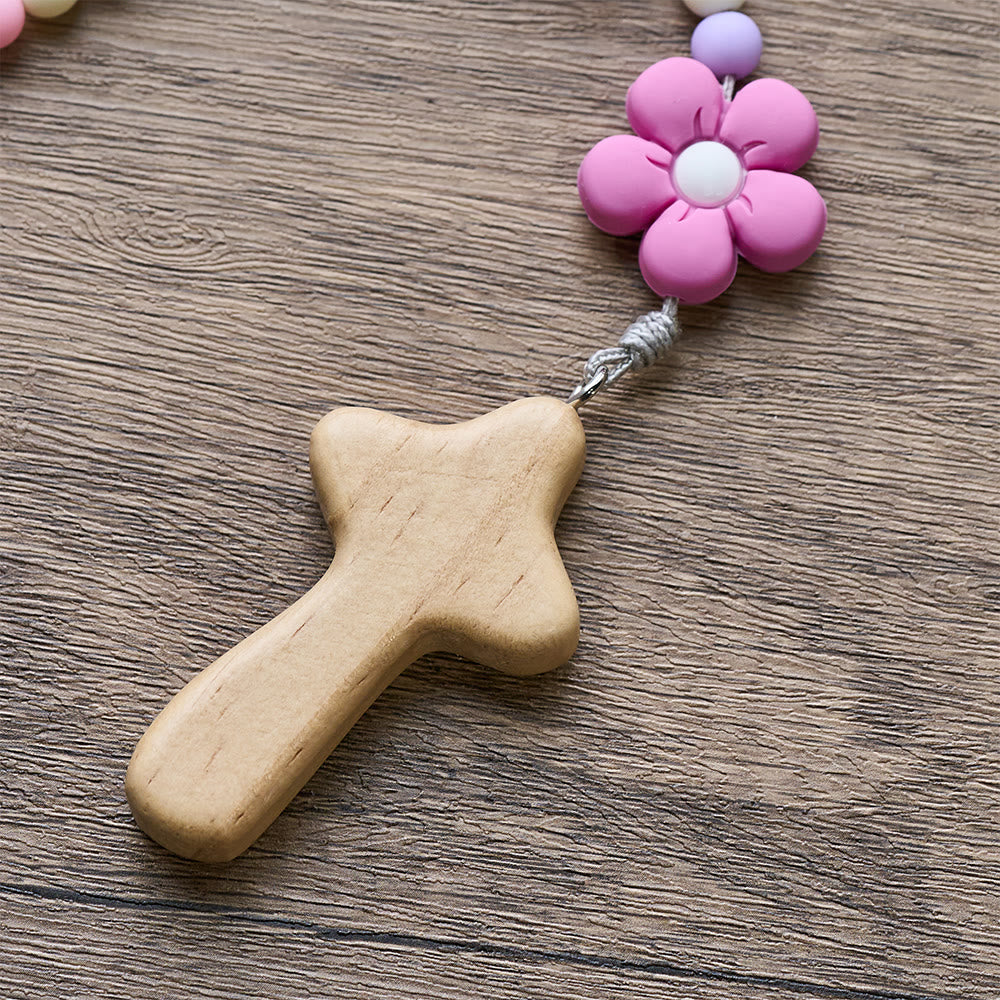 FREE Today: Colorful Children Rosary Beads Set: Soft Silicone Flowers in Pink Purple Blue for First Prayer - image 14