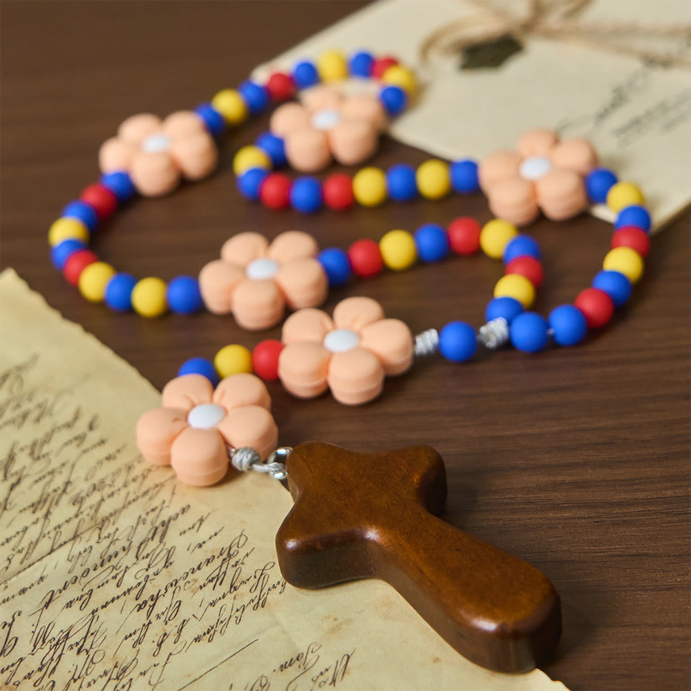 FREE Today: Colorful Children Rosary Beads Set: Soft Silicone Flowers in Pink Purple Blue for First Prayer - image 25