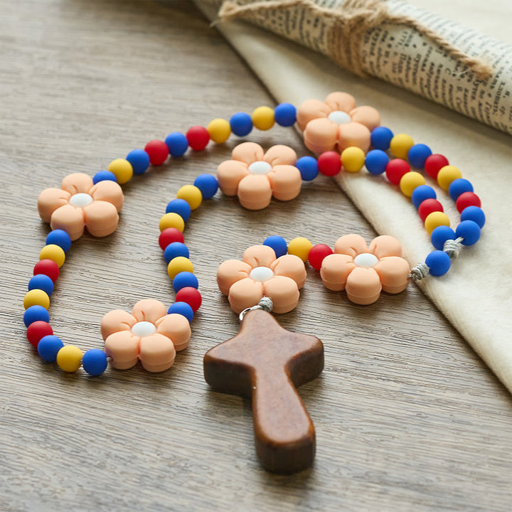 FREE Today: Colorful Children Rosary Beads Set: Soft Silicone Flowers in Pink Purple Blue for First Prayer - image 26