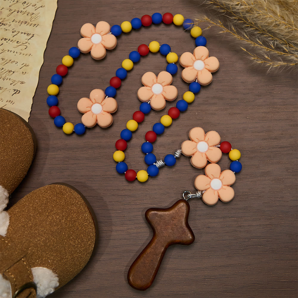 FREE Today: Colorful Children Rosary Beads Set: Soft Silicone Flowers in Pink Purple Blue for First Prayer - image 24