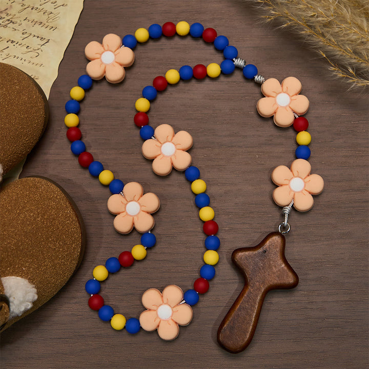 FREE Today: Colorful Children Rosary Beads Set: Soft Silicone Flowers in Pink Purple Blue for First Prayer - image 28
