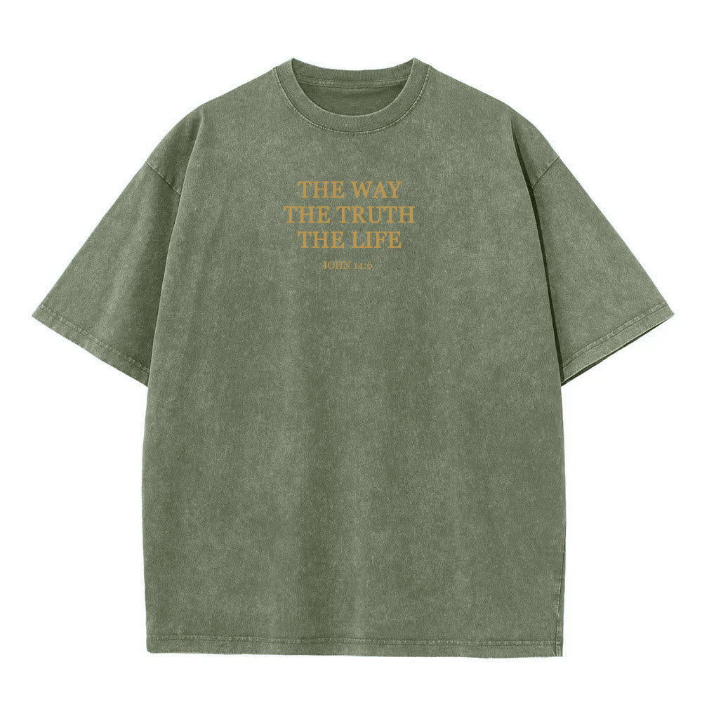 Christianartworkshop Jesus is The Way The Truth The Life - John 14:6 Washed T-Shirt - Army Green - 4XL - image 3