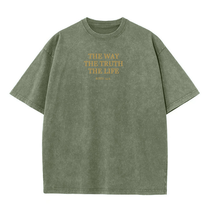 Christianartworkshop Jesus is The Way The Truth The Life - John 14:6 Washed T-Shirt - Army Green - 4XL - image 3