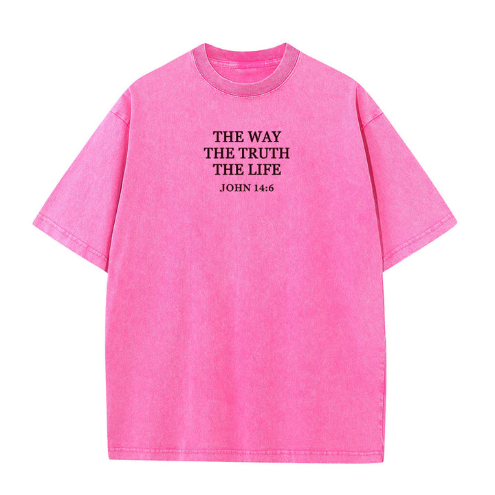 Christianartworkshop Jesus is The Way The Truth The Life - John 14:6 Washed T-Shirt - Pink - 4XL - image 7
