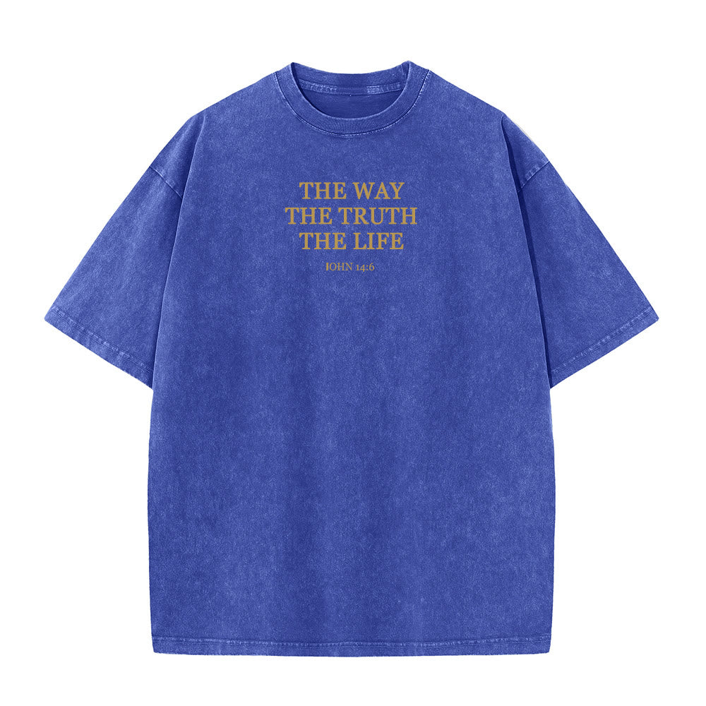 Christianartworkshop Jesus is The Way The Truth The Life - John 14:6 Washed T-Shirt - Navy Blue - 4XL - image 2