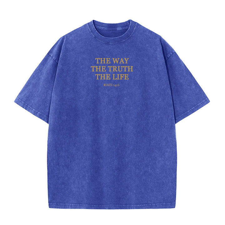 Christianartworkshop Jesus is The Way The Truth The Life - John 14:6 Washed T-Shirt - Navy Blue - 4XL - image 2