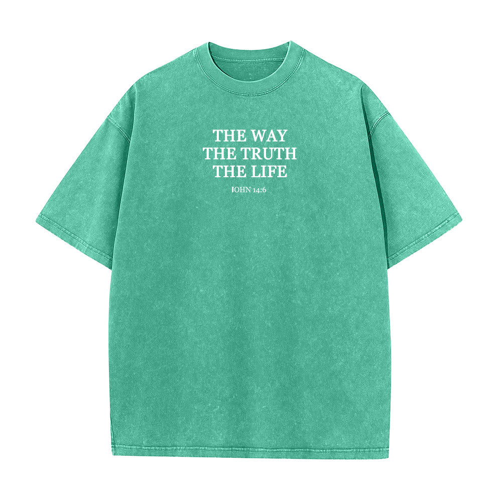 Christianartworkshop Jesus is The Way The Truth The Life - John 14:6 Washed T-Shirt - Green - 4XL - image 6