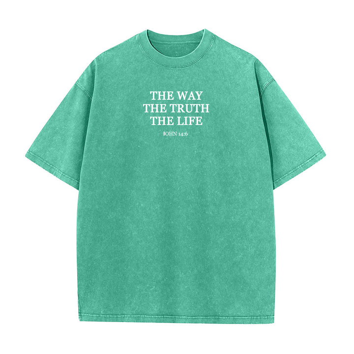 Christianartworkshop Jesus is The Way The Truth The Life - John 14:6 Washed T-Shirt - Green - 4XL - image 6
