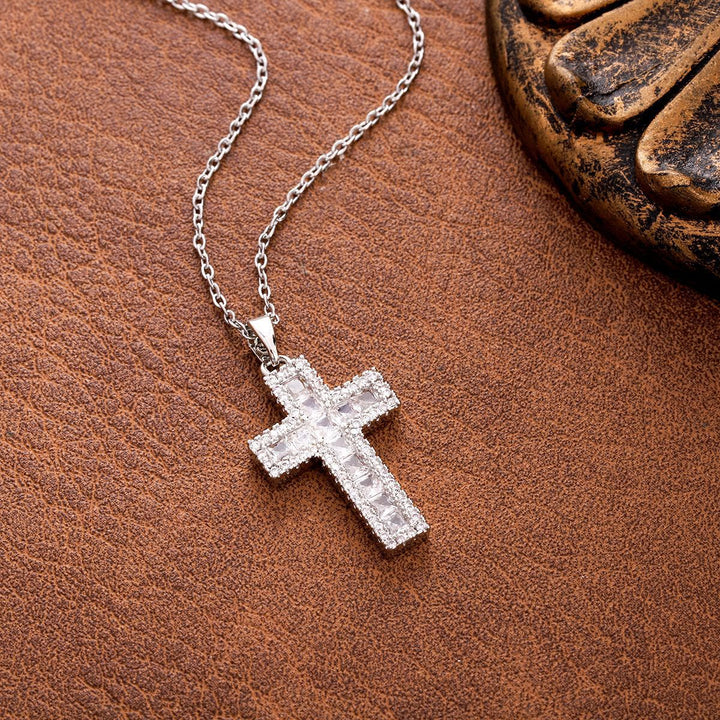 Christianartworkshop Sparkling Zircon Cross Pendant Necklace: Radiant Faith for Daily Wear - Silver - image 2