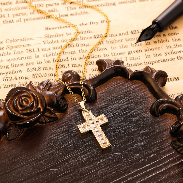 Christianartworkshop Sparkling Zircon Cross Pendant Necklace: Radiant Faith for Daily Wear - Golden - image 1